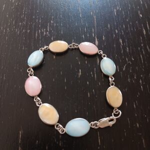 Sterling Silver Pastel Color Mother of Pearl Oval Link Bracelet